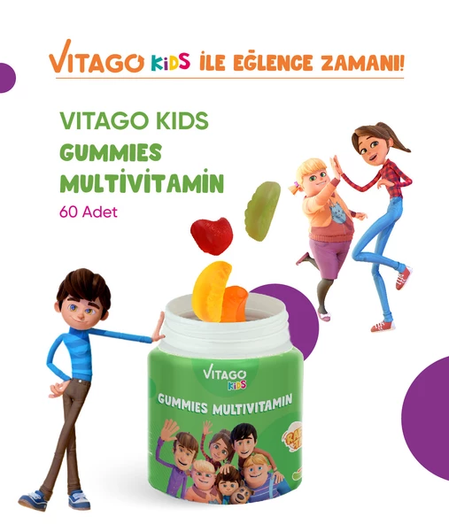 Vitago Kids Gummies Multivitamin Multimineral İçeren 60 Adet Çiğnenebilir Gummy Jel - 5