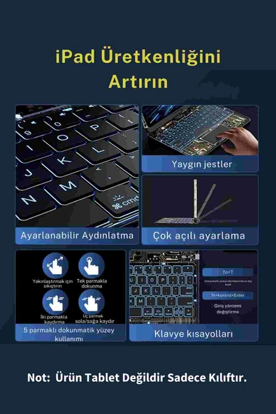 iPad Air 11 2024 Uyumlu Transparan Görünümlü Dönebilen Fuchsia Bluetoothlu Klavyeli Tablet Kılıfı - 3