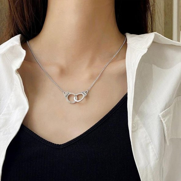 Freedom Özgürlük Kelepçe Gri Metal Hediyelik Zincirli Kolye Takı ürün görseli