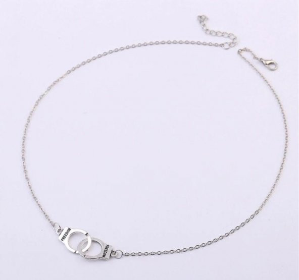 Freedom Özgürlük Kelepçe Gri Metal Hediyelik Zincirli Kolye Takı - Resim 2