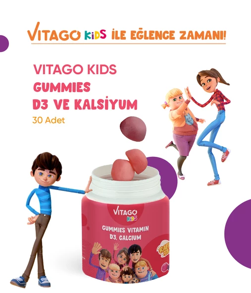 Vitago Kids Gummies D3 Vitamini, Kalsiyum İçeren 30 Adet Çiğnenebilir Gummy Jel - 5