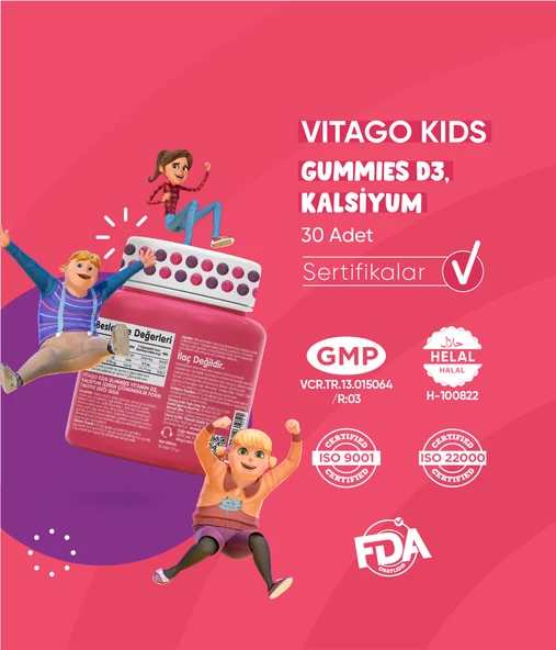 Vitago Kids Gummies D3 Vitamini, Kalsiyum İçeren 30 Adet Çiğnenebilir Gummy Jel - 4