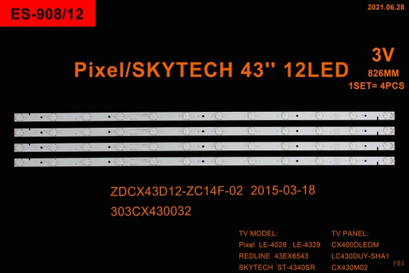 BM-87 (4X12LED 82,6) SKYTECH 43" B-2270 RTL4312 Redline 43X6543, Led Bar, ZDCX43D12-ZC14F-02, 303CX430032, CX430M02, 180.DT0-431900-0H