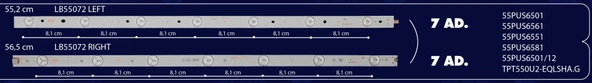 BM-136 (7X7LED-7X7LED) PHİLİPS 55" B-438 RTL0438 56,5CM 55,2CM 55PUS6501 & 55PUS6561 & 55PUS6551 & 55PUS6581 & 55PUS6501/12 & TPT550U2-EQLSHA.G
