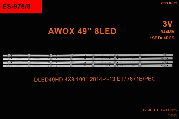 BM-126 (4X8LED) AWOX 49" B-978 RTL4948 94,4CM AWOX 49125 ES-978 SET-978 49LH43ST TK91 - Resim 2