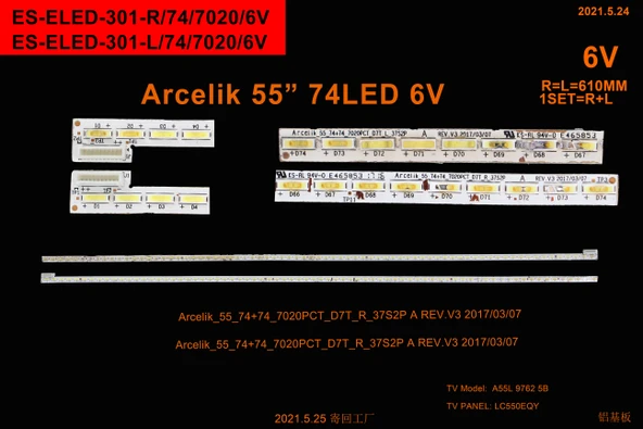 BM-5019 (2X74LED 61CM) ARÇELİK 55" B-533 RTL0550 Arçelik_55_74+74_7020PCT_D7T_L_37S2P A REV.V3, ZXH60601-AA, ZXH60600-AA