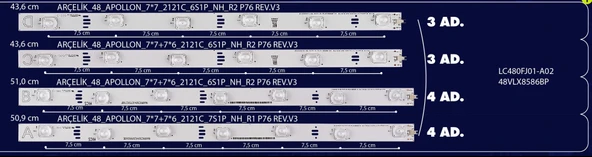 BM-123 (3X6LED-3X6LED-4X7LED-4X7LED) ARÇELİK 48" B-238 RTL0238 50,9CM 43,6CM 43,6CM 51CM ARÇELİK_48_APOLLON - Resim 2