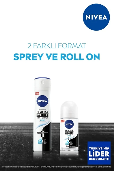 Nivea Kadın Sprey Deodorant Black&white Invisible Pure 150ml,48 Saat Anti-perspirant Koruma - Resim 6
