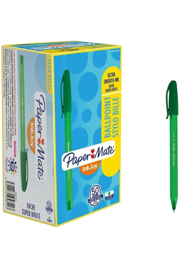 Paper Mate Kapaklı Tükenmez Kalem İnkjoy 100 1.0 MM Yeşil S0957150 (50 Li Paket)