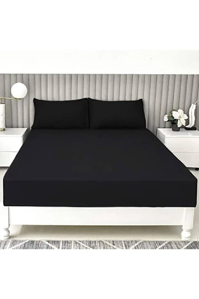 Stella Flavo %100 Pamuk Tek Kişilik Luxury Lastikli Çarşaf Seti Siyah 100x200+30cm