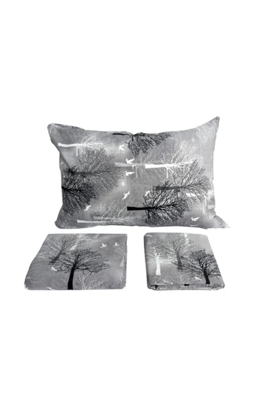 Tek Kişilik Nevresim Takımı Ranforce Pamuklu Ağaç Desenli Set 160x235 cm