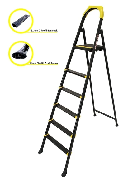 ÖZDAG YAPIMARKET  Leo Siyah Merdiven 5+1 Metal Basamaklı