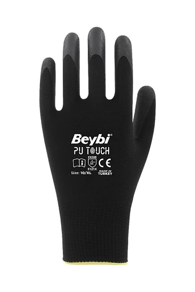 Beybi  Pu Touch Polyester Örme Lateks Eldiven-siyah - 1 Çift - 2