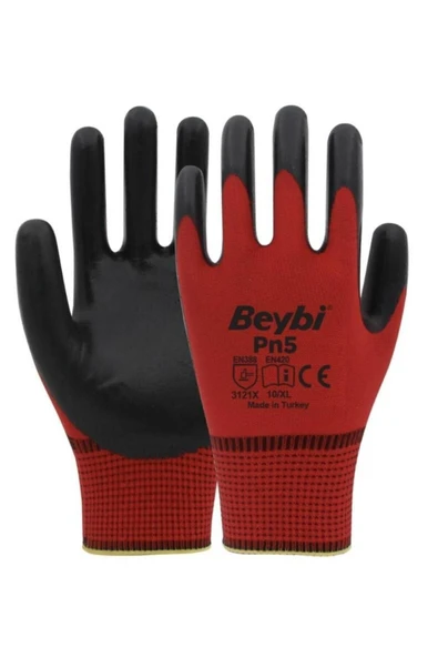 Beybi  Pn3 Kırmızı Nitril Kaplı Örgü Polyester Iş Eldiveni