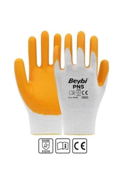 Beybi  Pn5 Sarı Nitril Kaplı Örgü Polyester Iş Eldiveni (12 ADET/KUTU)
