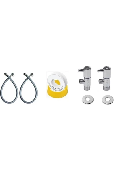 EYM Klozet Montaj Tamir Seti Dekoratif Ara Musluk Taharet Musluğu + 3/8 50 Cm Flex Hortum Fleks+teflon