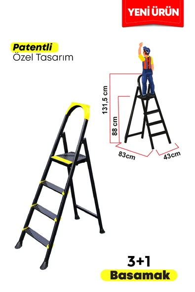 3+1 Basamaklı SİYAH Metal Merdiven - 3
