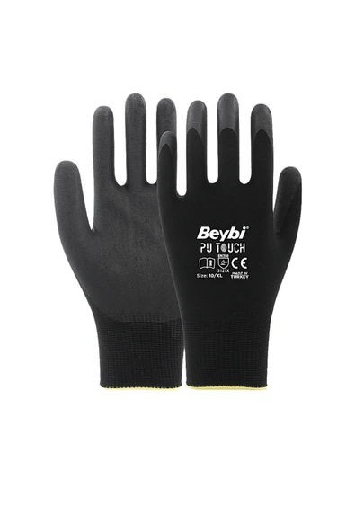 Beybi Pu Touch Polyester Örme Lateks Eldiven-siyah - 1 Çift