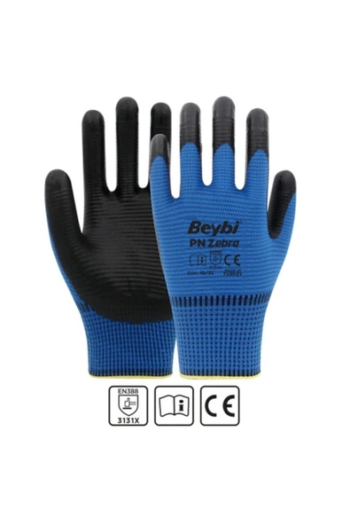 Beybi Işçi Eldiveni Nitril Zebra Kırmız Siyah Çift 10 Numara 5 Çift-5 Çift Eldiven