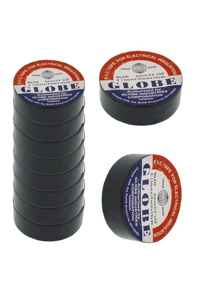 Globe  Pvc Elektrik Izolasyon Bant "0.13x19x10yards" (SİYAH) (10'LU PAKET)