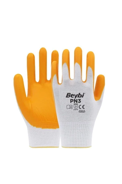 Beybi  Pn3 Sarı Polyester Örme Nitril Iş Eldiveni 9 No 12 Çift - 2