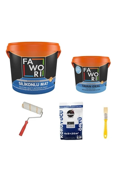 Fawori  Silikonlu Mat Iç Cephe Duvar Boyası 20 Kg + Tavan Boyası 10 Kg + Set Renk:somon