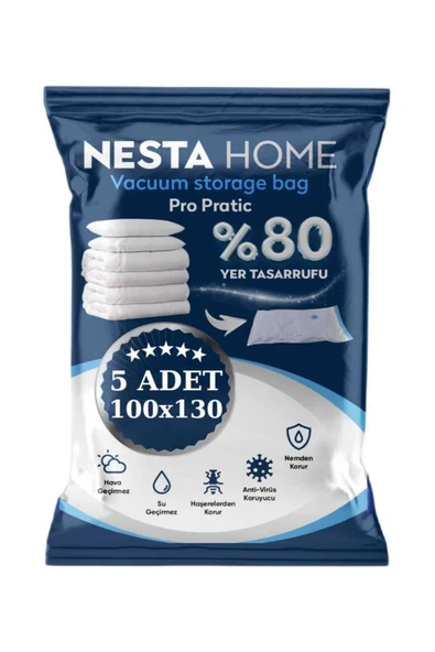 NESTA HOME Pro Pratic 5 Adet Mega Boy 100x130 Cm Vakumlu Hurç Vakumlu Poşet,torba,düzenleyici Saklama