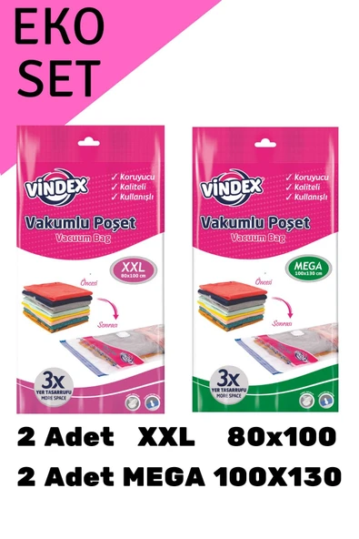 Vindex  4'lü Vakumlu Poşet Vakumlu Hurç Ekonomik Set ürün görseli 1