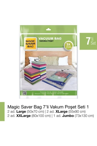 Magic Saver Bag  7'li Vakumlu Hurç-vakumlu Poşet Seti (2 L + 2 Xl + 2 Xxl + 1 Jumbo)