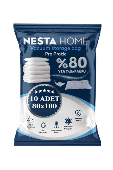 NESTA HOME  Pro Pratic 10 Adet Xxl Büyük Boy 80x100 Cm Vakumlu Hurç Vakumlu Poşet,torba,düzenleyici Saklama