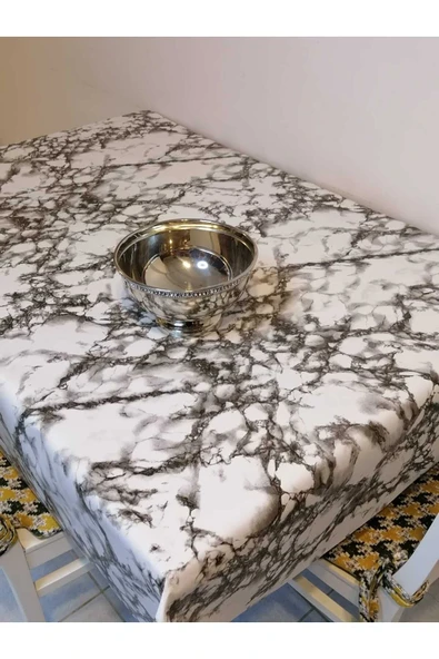 ELYAFLI PVC MUŞAMBA - DESENLİ SİLİNEBİLİR MASA ÖRTÜSÜ -SİYAHBEYAZ - 3