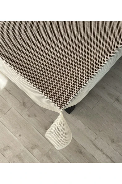 Hasır Desen Lüks Pvc Silinebilir Masa Örtüsü Krem - 3