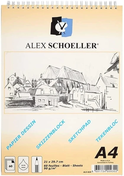 Alex Schoeller Sketch Book A4 Spiralli 90gr 60 yp Çizim Defteri ALX.820