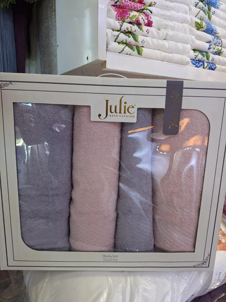 JULİE ARYA HAMAM SETİ GRİ-PEMBE - Resim 2