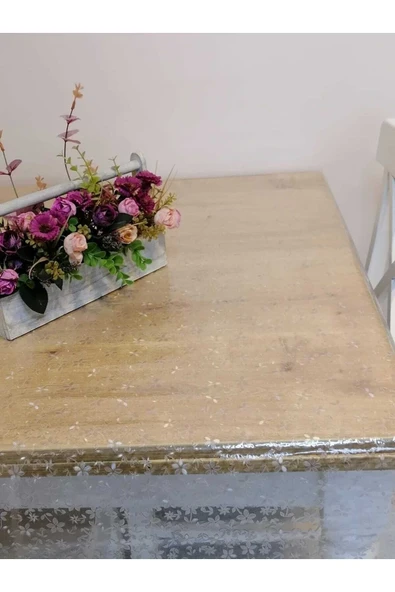 Statik Masa Örtüsü ,cam Buzlama Şeffaf Desenli 0,18 Kalınlığında - 2