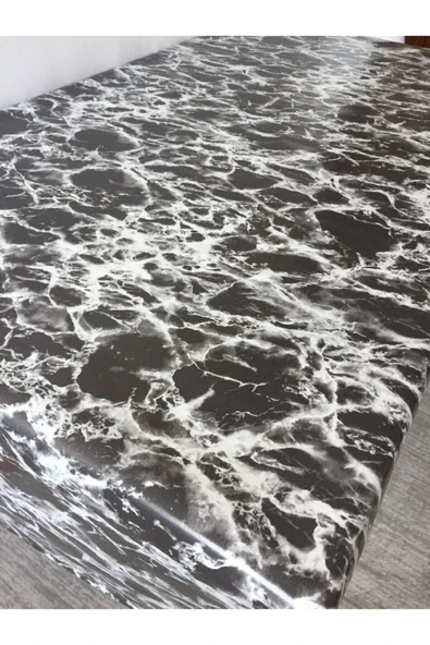 Siyah Mermer Desenli Astarlı Silinebilir Pvc Muşamba Masa Örtüsü - 2
