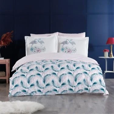 POPLİN TEK KİŞİLİK COMPLETTE SET FLORİNA TURKUAZ - Resim 3