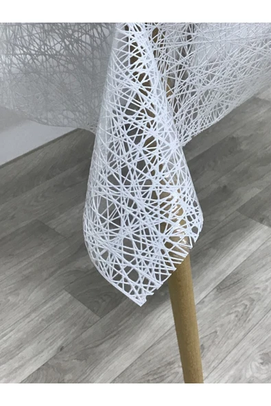 Iplik Desen Hasır Pvc Şeffaf Kaplamalı Lüks Muşamba Masa Örtüsü Beyaz - 2