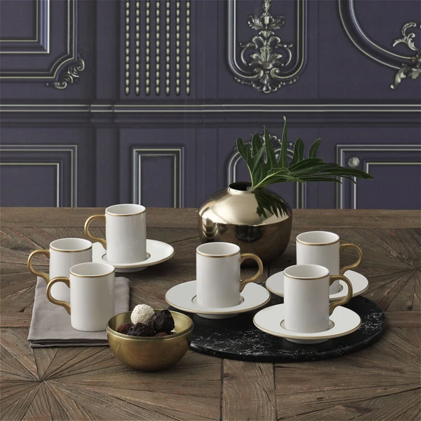 GÜRAL PORSELEN Camelia 12 Parça 6 Kişilik Bone Türk Kahvesi Fincan Takımı - 230 ürün görseli 1