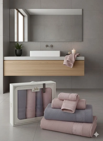 JULİE ARYA HAMAM SETİ GRİ-PEMBE ürün görseli