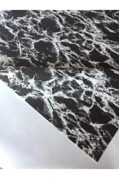 Siyah Mermer Desenli Astarlı Silinebilir Pvc Muşamba Masa Örtüsü - 3