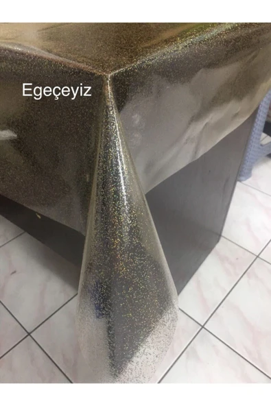 Altın Renk Şeffaf Zeminli Simli Pvc Masa Örtüsü 0.22 Mm Kalınlık - 2
