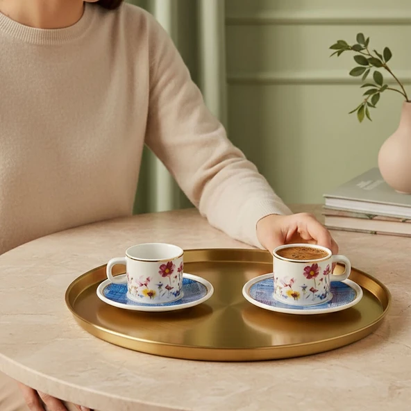 GÜRAL PORSELEN Mental 4 Parça 2 Kişilik Kahve Fincan Takımı 6709 Mavi - Resim 3