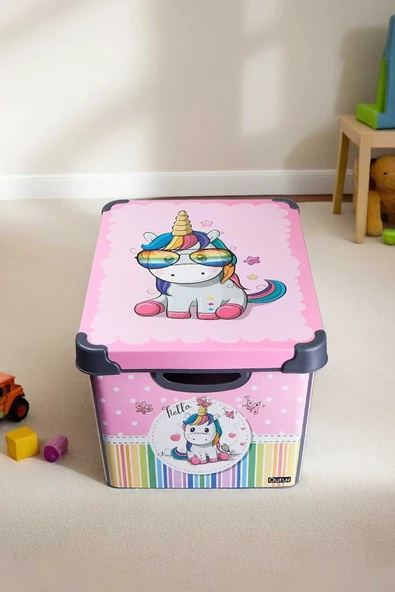 Style Box Retro Unicorn Desenli 20 L Dekoratif Oyuncak ve Saklama Kutusu - 2
