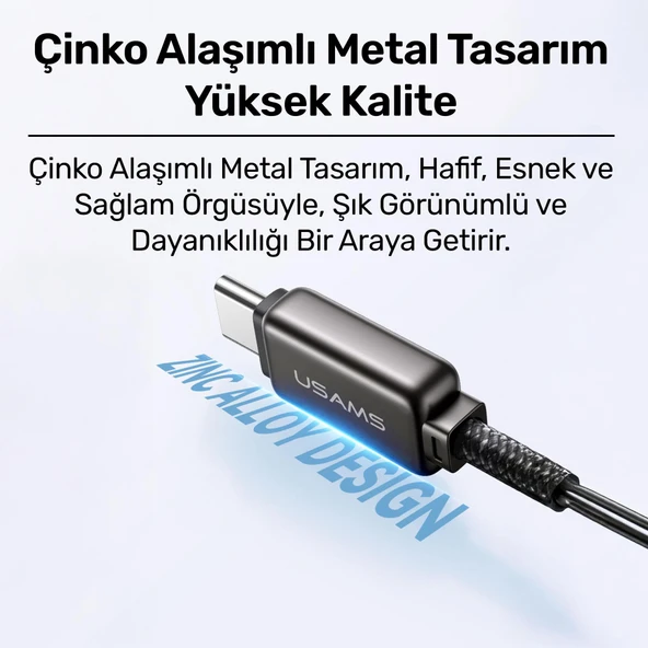 Usams US-SJ744 Type-C To Type-C 100W Meteor Efekt Ekranlı 1.2m Hızlı Şarj ve Data Kablosu Antrasit - 12