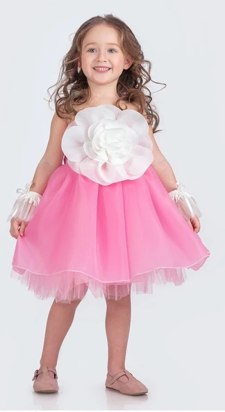 Karolin Robası Çiçekli Bilekli Aksesuarlı Kız Çocuk Abiye Elbise M00724 - Resim 3