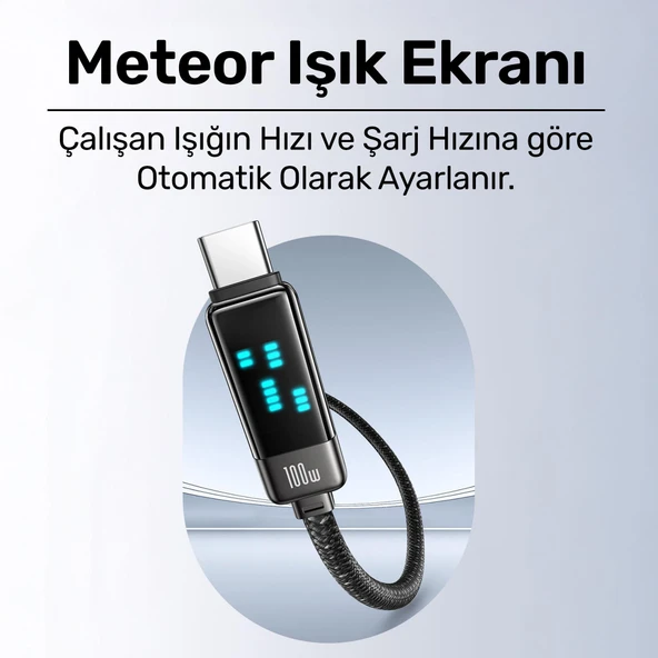 Usams US-SJ744 Type-C To Type-C 100W Meteor Efekt Ekranlı 1.2m Hızlı Şarj ve Data Kablosu Antrasit - 8
