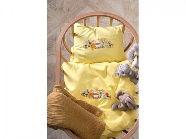 TÜRKİZ NAKIŞLI BEBEK NEVRESİM TAKIMI KUZU SARI - 4