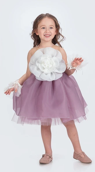 Karolin Robası Çiçekli Bilekli Aksesuarlı Kız Çocuk Abiye Elbise M00724 - Resim 4