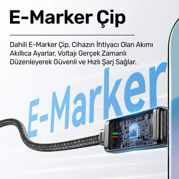 Usams US-SJ744 Type-C To Type-C 100W Meteor Efekt Ekranlı 1.2m Hızlı Şarj ve Data Kablosu Antrasit - 3